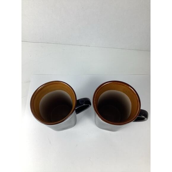 Royal Norfolk Stonesware Coffee Mugs Black Brown Set Of 2 - Picture 2 of 5